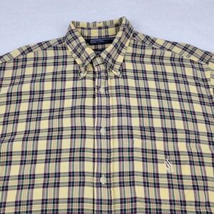 Vintage Nautica Button Down Shirt Mens Large L Yellow Plaid Cotton Long Sleeve